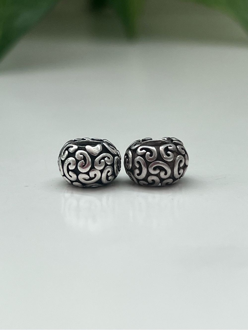 Pair of Pandora Feeling Groovy Charms, 925, Retired, Oxidized Silver
